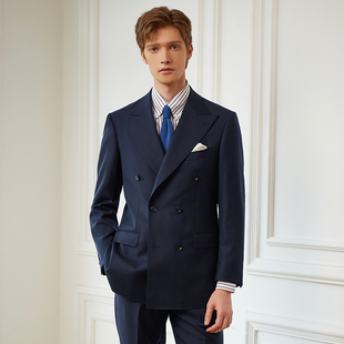 新款 澳嘉纯羊毛正装 新郎结婚西服四季 商务高定双排扣西装 男套装