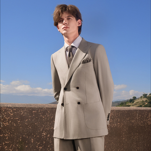 结婚西装 修身 外套 双排扣商务休闲亚麻羊毛西服套装 澳嘉25春夏男士