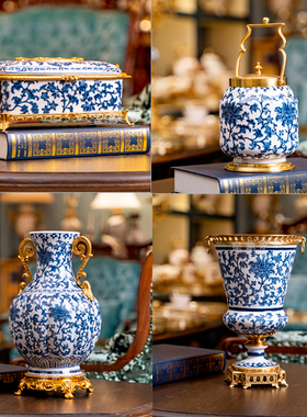 高档青花陶瓷铜饰品创意花瓶系列