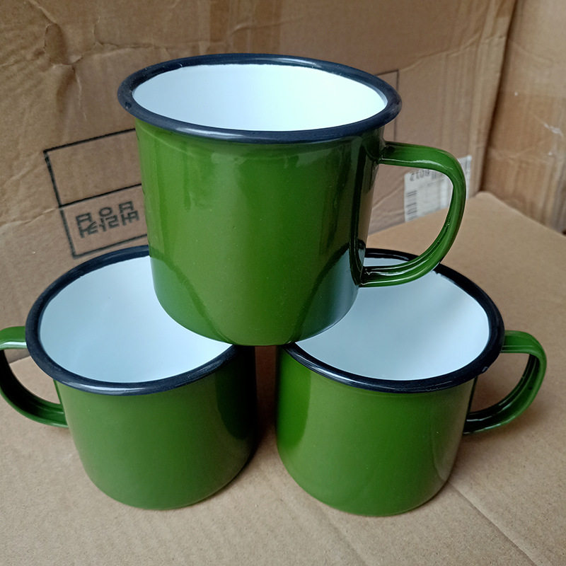 定制怀旧搪瓷杯茶缸子复古洋瓷缸军绿杯子加厚带盖铁杯子马克杯礼