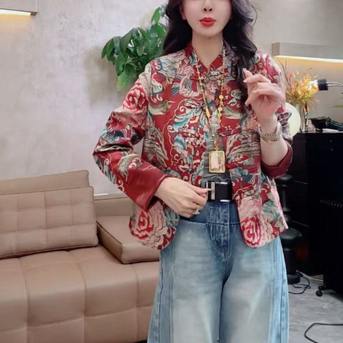 新中式国风印花短外套女2025春秋