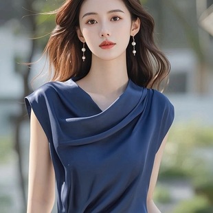 新款 洋气小衫 法式 百搭显廋休闲蓝色短袖 轻熟设计感时尚 2025年夏季