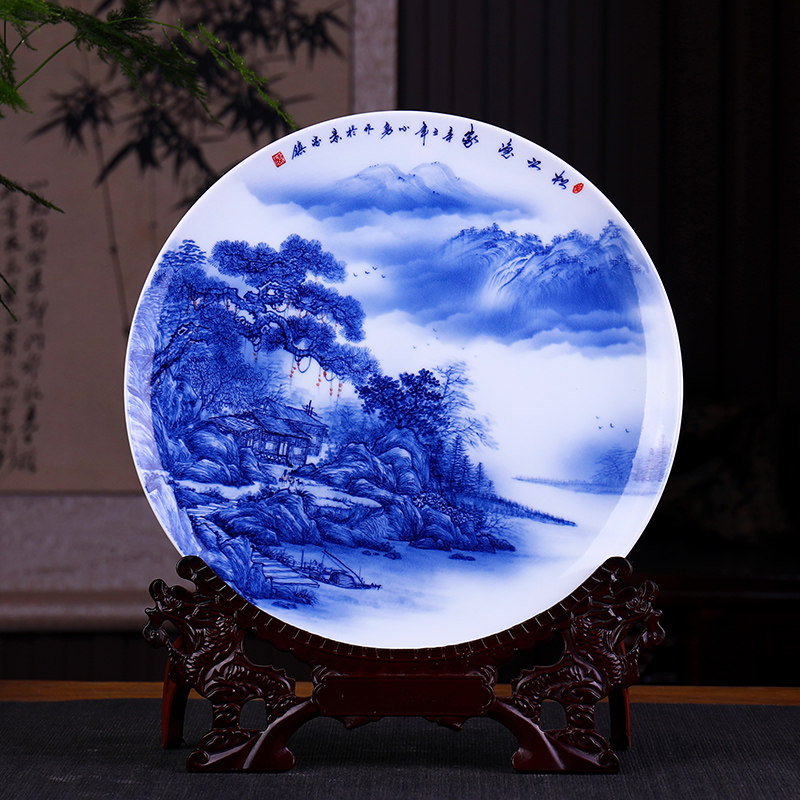 景德镇陶瓷手绘青花瓷盘摆件挂盘