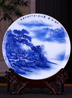 景德镇陶瓷手绘青花瓷盘摆件挂盘