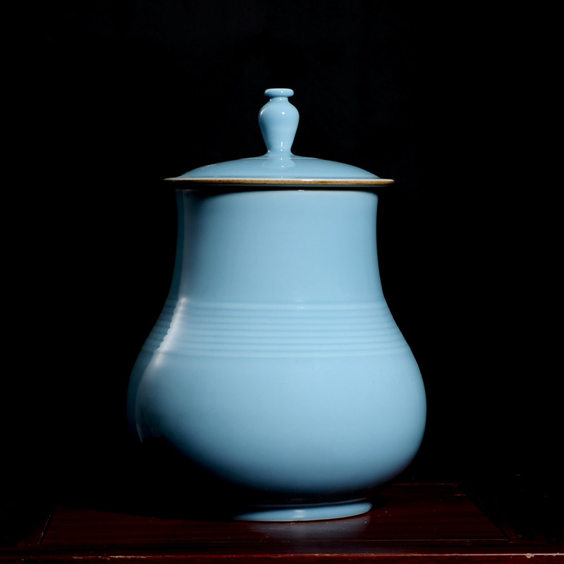 景德镇茶叶罐摆件装饰品天青釉