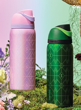 Owala新款粉色绿色线条保温杯FreeSip带吸管便携水杯大容量户外杯