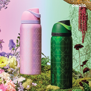 Owala新款 粉色绿色线条保温杯FreeSip带吸管便携水杯大容量户外杯