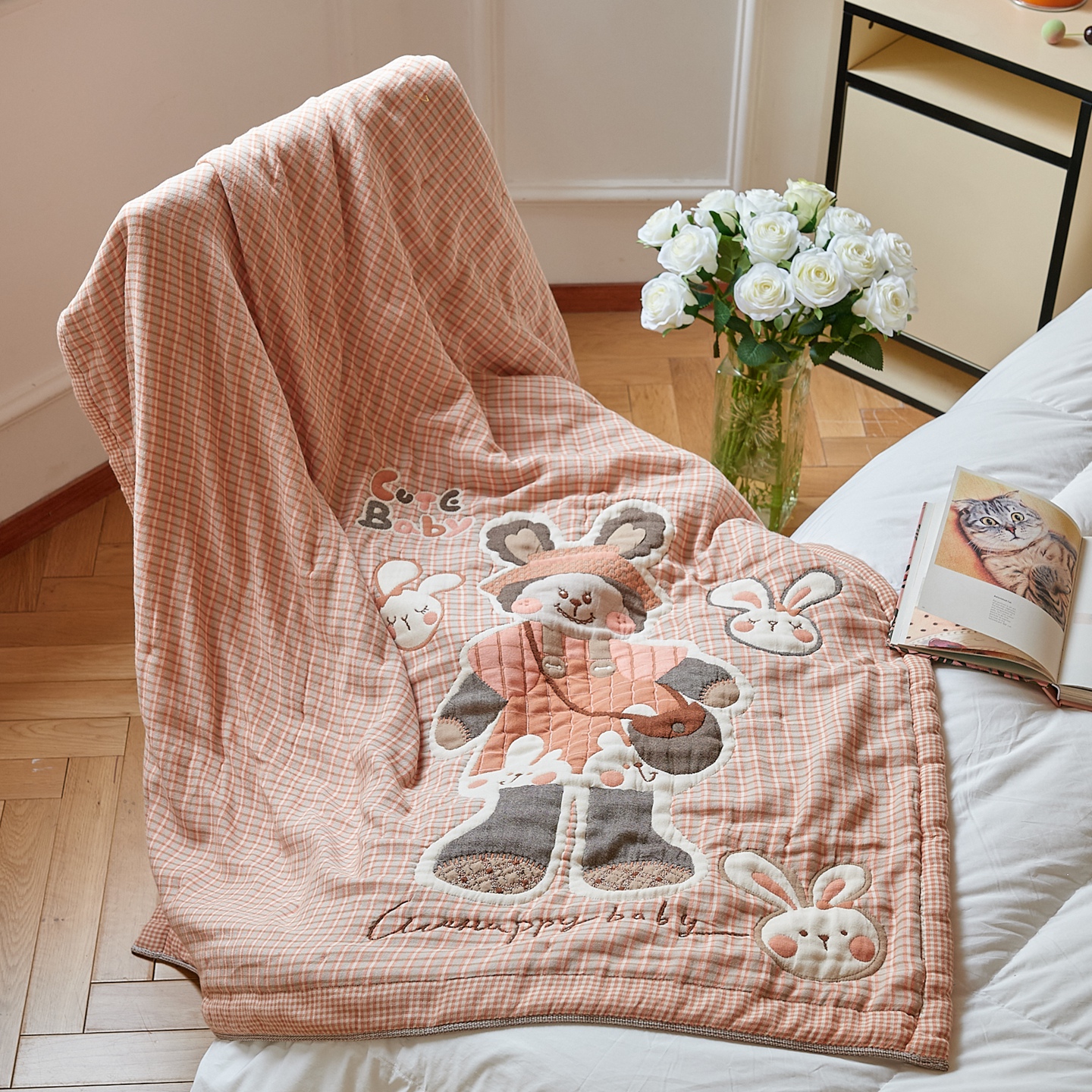 全棉纱布泡芙被卡通可爱小被子办公室被芯午睡幼儿园被子毯子被盖