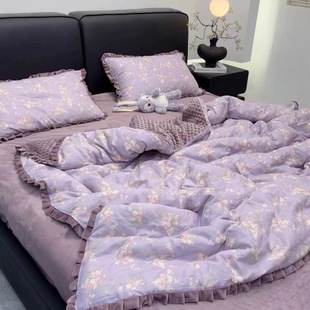 a类全棉纯棉双层纱四件套牛奶绒豆豆绒冬季加厚床单被套2025新款