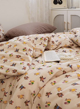 ins风小清新绿四件套全棉纯棉小碎花被套1.5米1.8m床单床笠三件套