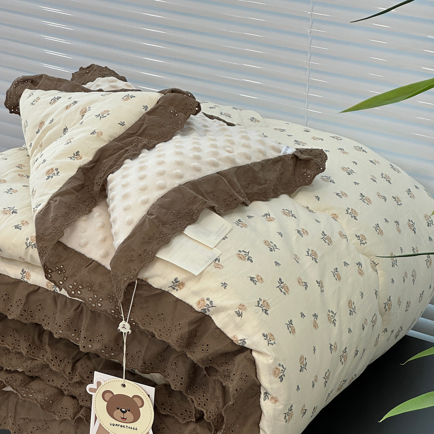 韩式花边全棉豆豆被子被芯双人春秋被加厚冬被可机洗一体被四季被