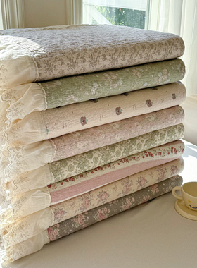 A类纯棉双层纱棉花床盖三件套法式荷叶边小清新柔软夹棉绗缝床垫