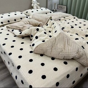 冬季豆豆绒床上四件套双面牛奶珊瑚法兰绒床单被套床盖三件套床品