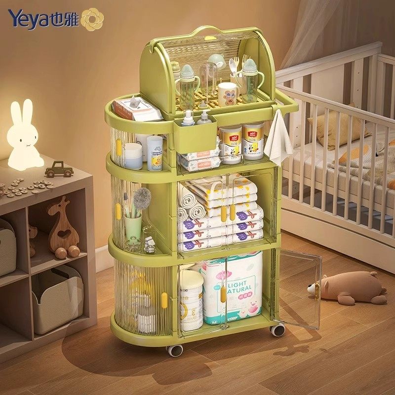 也雅婴儿用品置物架宝宝喂养台收纳柜新生儿奶瓶储物架移动小推车