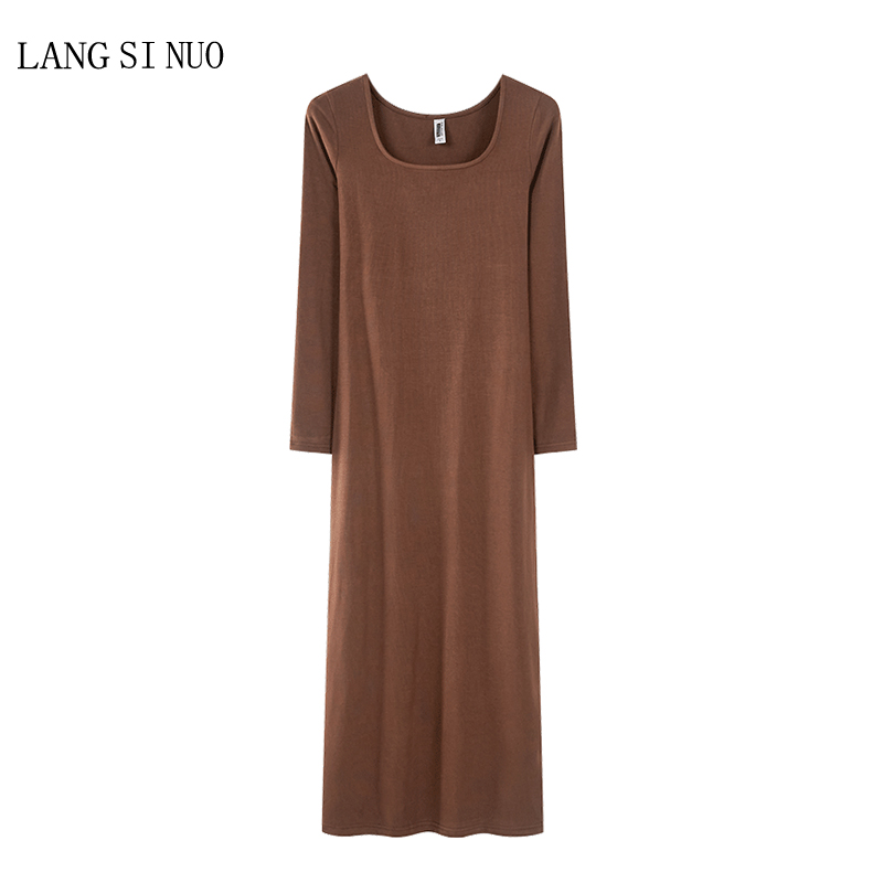 秋季韩版修身纯棉长袖过膝