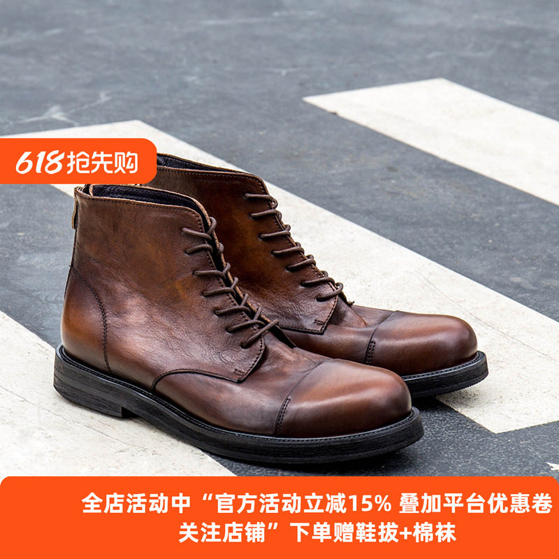 2018新款马丁靴男高帮休闲百搭英伦风复古潮工装靴厚底增高靴黑色