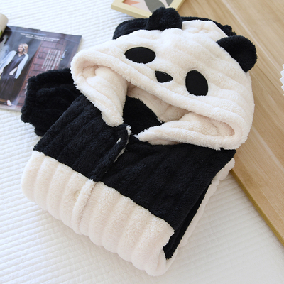 睡衣法兰绒睡衣套家居服熊猫加厚