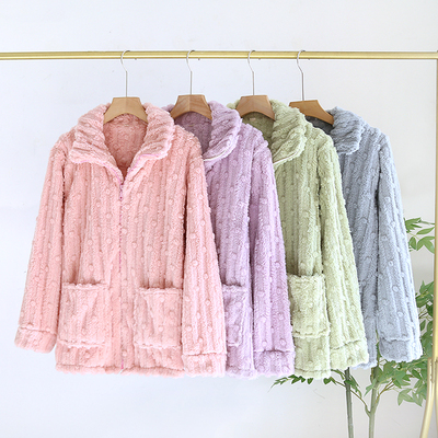 女法兰绒睡衣家居服冬季加厚上衣