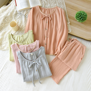 双层纯棉纱布睡衣女款春装2026新款全棉婴儿棉休闲夏季家居服套装