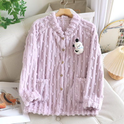 女法兰绒上衣家居服睡衣冬季厚款