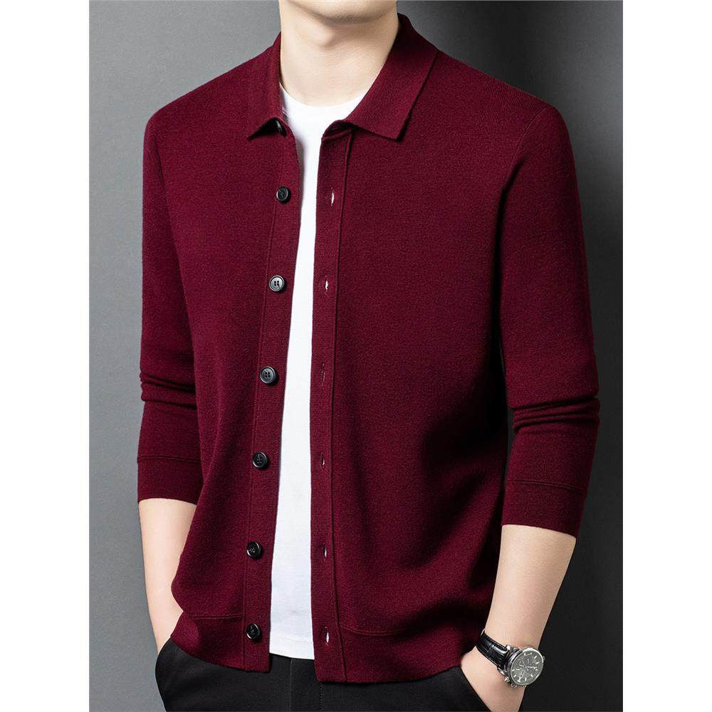 恒源祥新款羊毛衫男秋冬开衫翻领薄款精彷羊绒衫男士爸爸毛衣外套