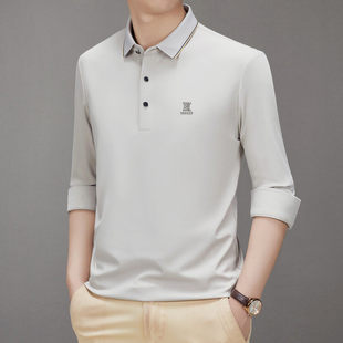恒源祥100%桑蚕丝长袖T恤男翻领2025新款秋冬polo衫国际高端大牌