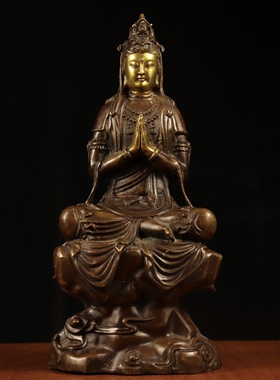 台湾纯铜鎏金观音菩萨家用供奉观音佛像坐观世音像佛堂客厅观音像