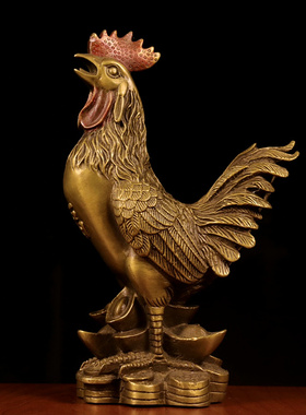 纯铜公鸡摆件 铜福鸡金鸡纳福生肖元宝鸡金钱鸡 家居办公室装饰品
