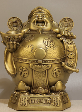 纯铜财神爷家用请财神店铺开业黄铜文财神摆件元宝财神爷家居客厅