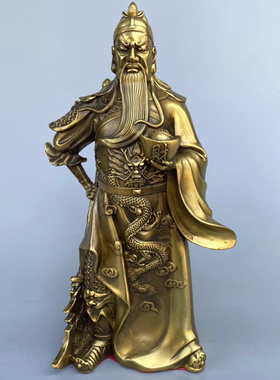 纯铜关公神像铜武财神托元宝提刀关羽关二爷佛像供养神像店铺开业
