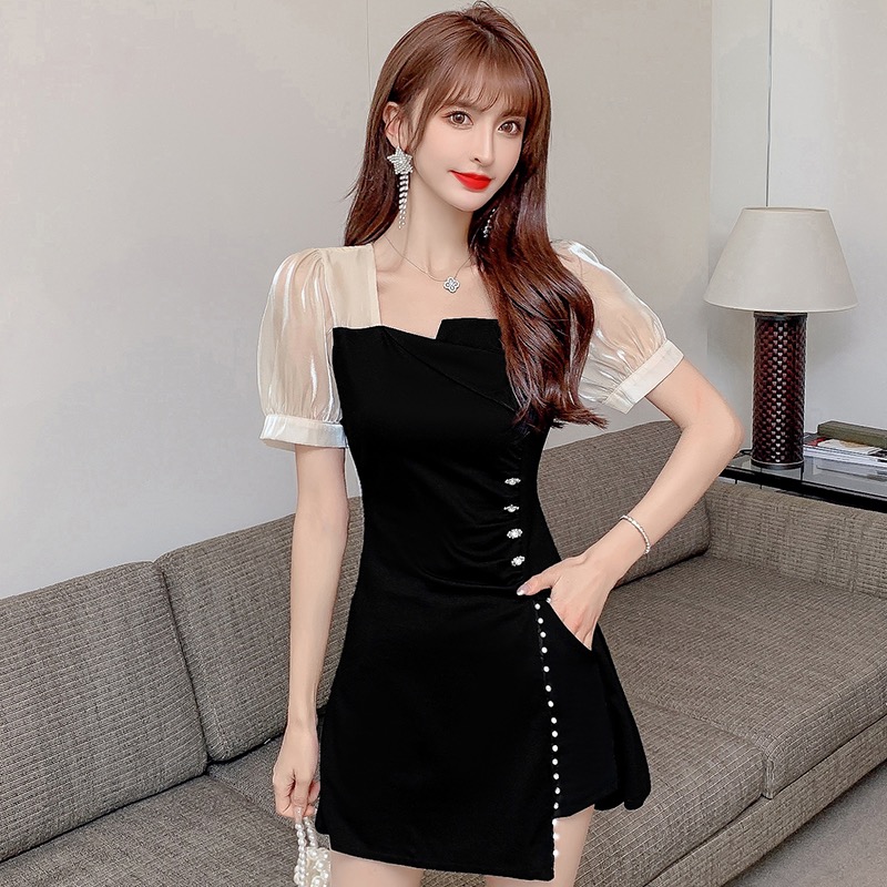 新中式改良旗袍工作服套装女技师性感减龄短袖连衣裙短裤两件套夏