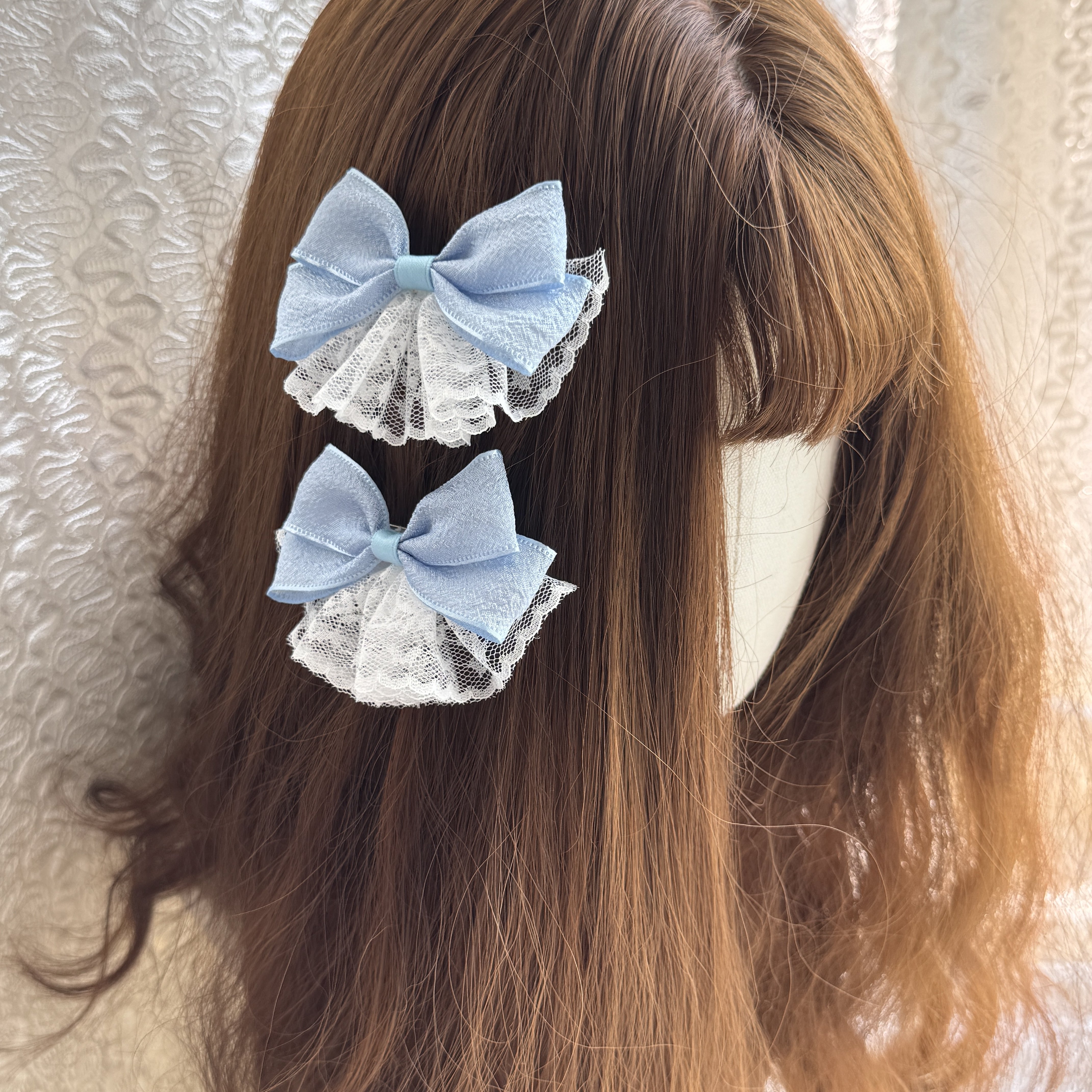 原创日系软妹风蓝色芭蕾风蕾丝蝴蝶结发夹JK少女Lolita立体对夹
