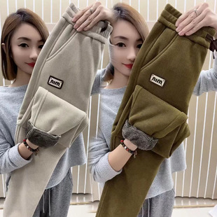 羊羔毛休闲卫裤 冬季 洋气小脚萝卜裤 女高腰百搭哈伦裤 加绒加厚卫裤