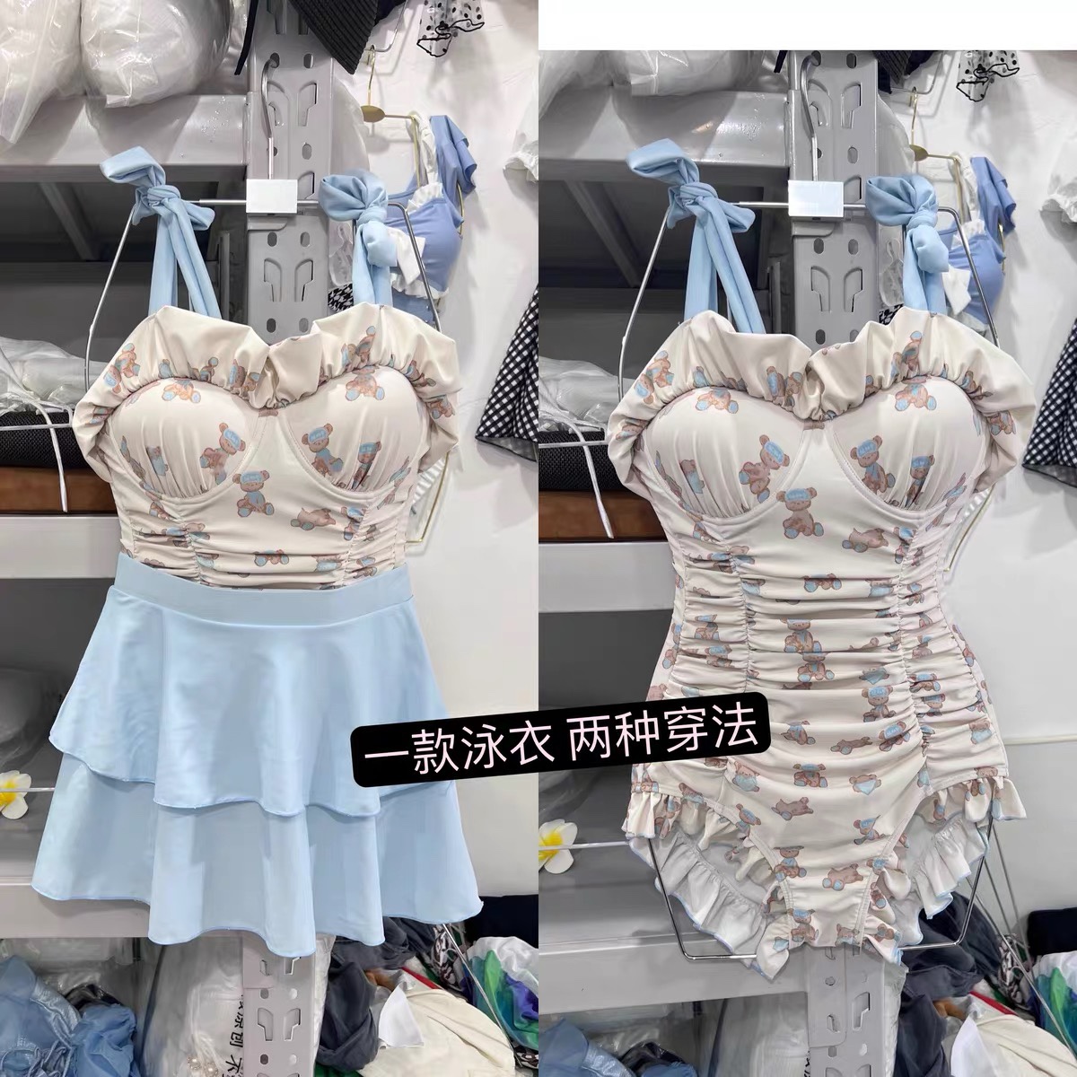 【泳香衣】小红书连体泳衣女夏海边学生裙式小胸聚拢遮肚显瘦新款