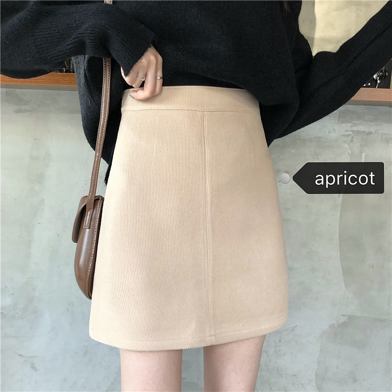 Real photo, real price, new winter Korean high waist, thin package, hip, all-around skirt, black Corduroy Skirt, female