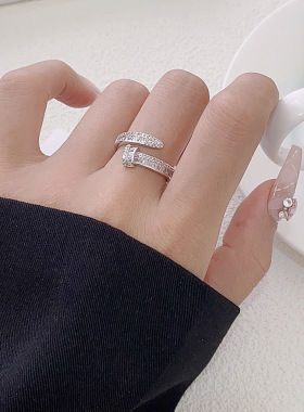 设计感甜酷满钻钉子开口戒指女