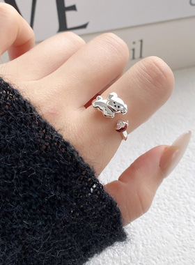时尚金属滴油小狗戒指高级感可爱精致个性简约甜酷卡通开口手饰女