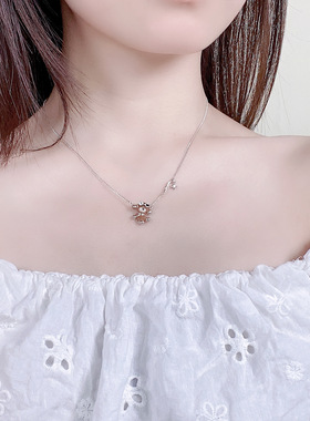 美拉德可爱滴油棕色小熊吊坠小众设计个性潮流百搭甜酷项链饰品女