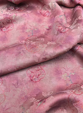 重磅花萝香云纱真丝桑蚕丝布料新中式粉色花色旗袍连衣裙服装面料