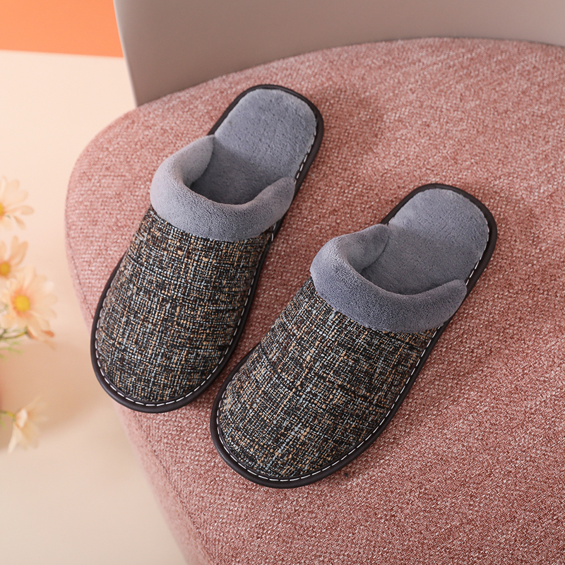秋冬季家用布艺拖鞋男室内居家防滑软底情侣保暖家居毛绒拖1119h