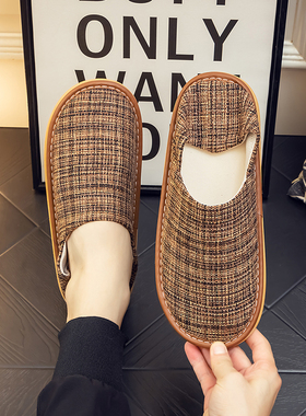 男品牌拖鞋春秋冬家用布女居家室内防滑木地板软底家居布艺0906b