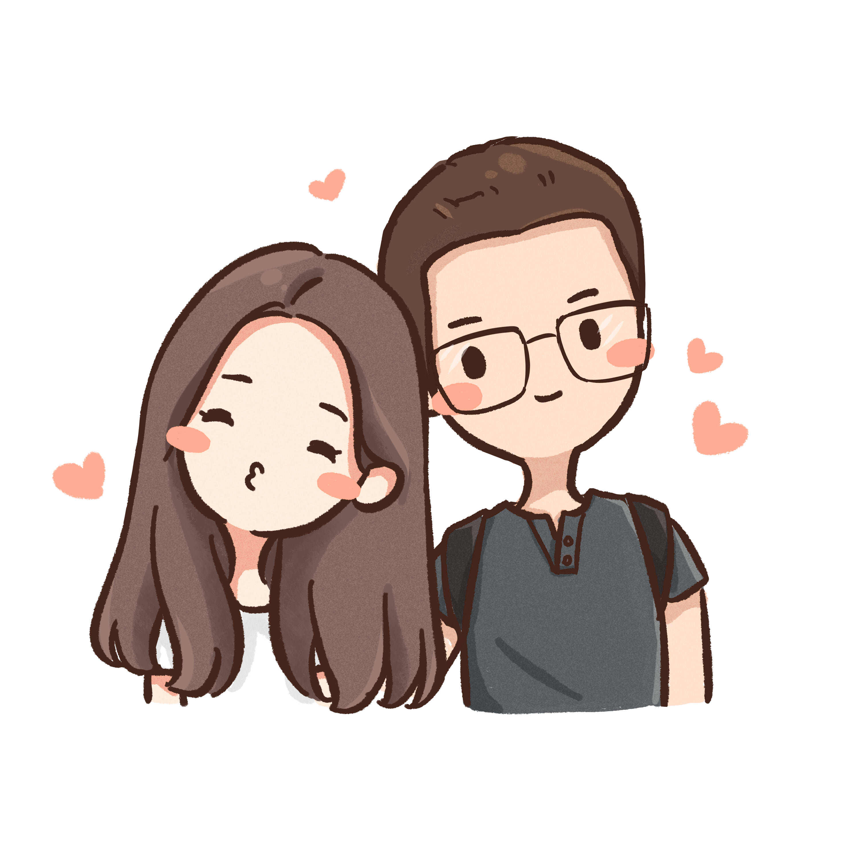 花卷小兔水彩q版真人照片转手绘卡通漫画头像情侣闺蜜设计约稿