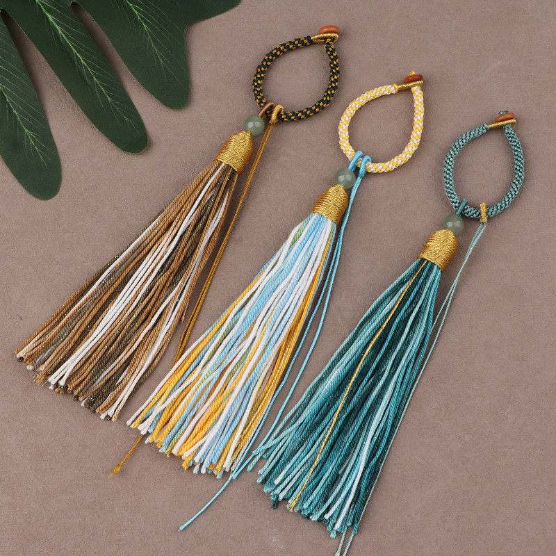 手把件翡翠彩色长款流苏穗包挂绳