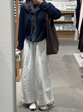 小个子超好看的裤子女白色大码胖mm阔腿裤梨型身材粗腿宽胯弯刀裤