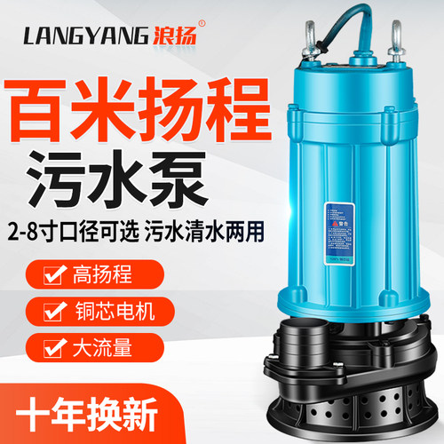 浪扬浙江铸铁百米扬程污水泵潜水