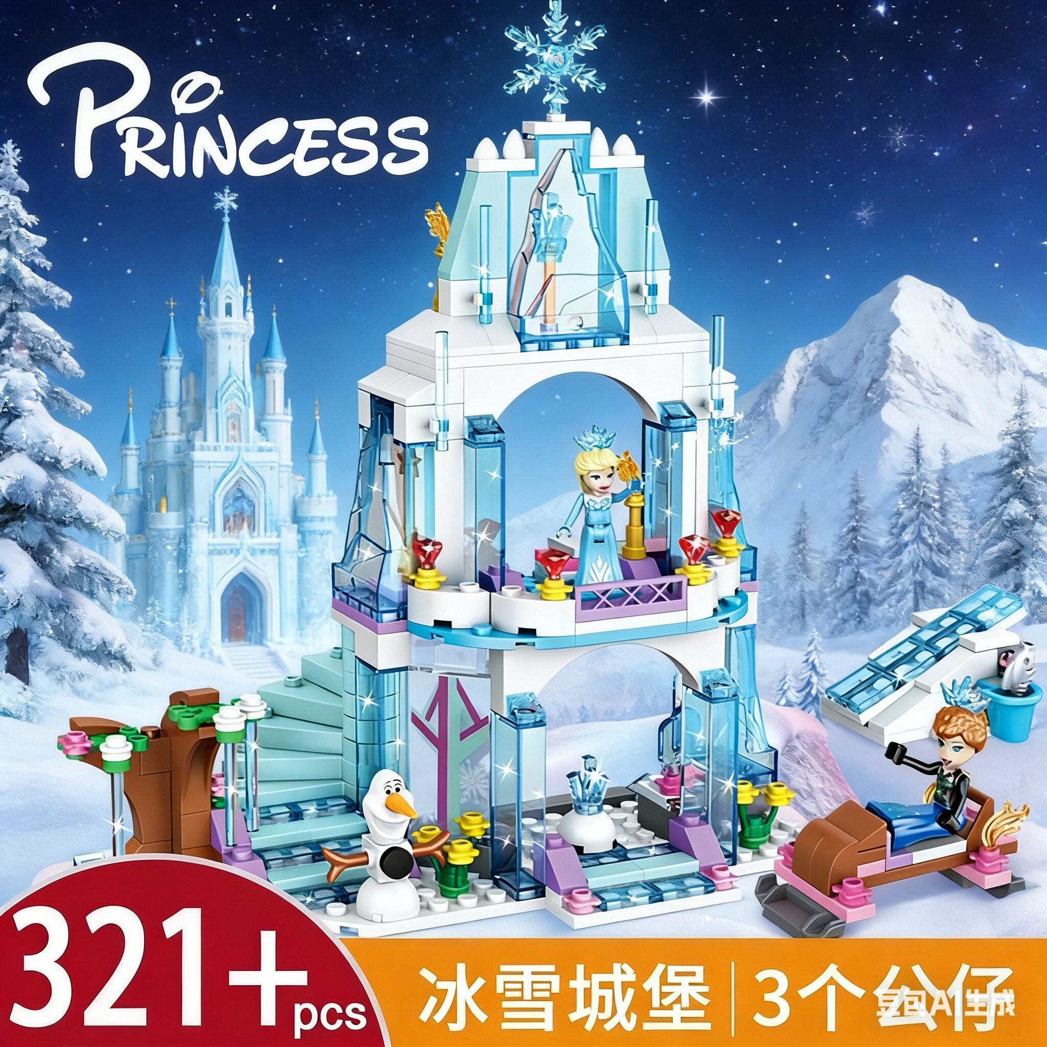 女孩子益智拼装冰雪奇缘系列公主别墅城堡小颗粒适用乐高积木玩具