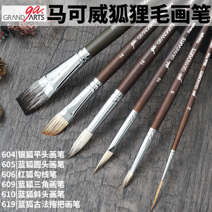 马可威Grand Arts狐狸毛红狐蓝狐水彩笔圆头笔平头三角斜头拉线笔