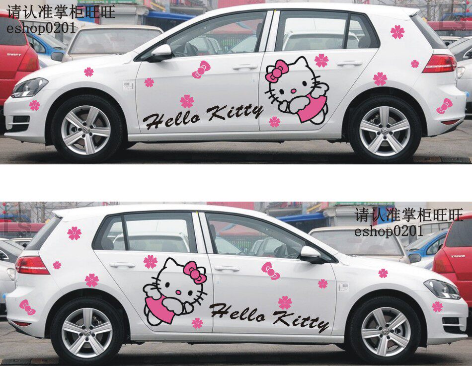 KT猫贴花 汽车贴膜 搞笑车膜 hello kitty 车贴 车身贴 个性贴纸