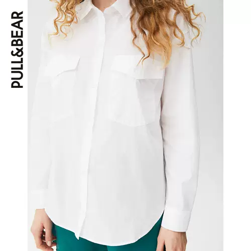 Pull & Bear Ms. Ранняя весна Новое карманное украшение шелковая рубашка 04474325250