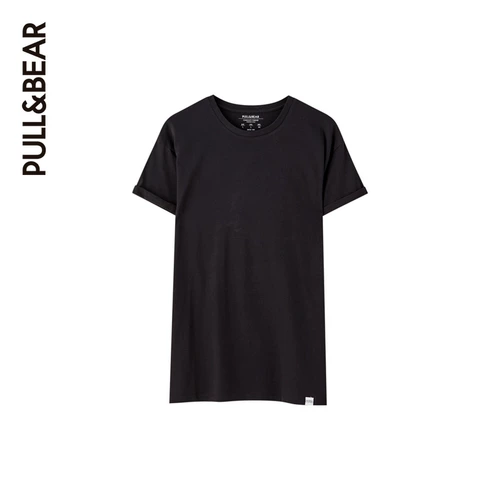 Pull & Bear Basic Cotton's Men's Short -Sleeed T -Fork Black Spring и летние новые продукты 09230572800